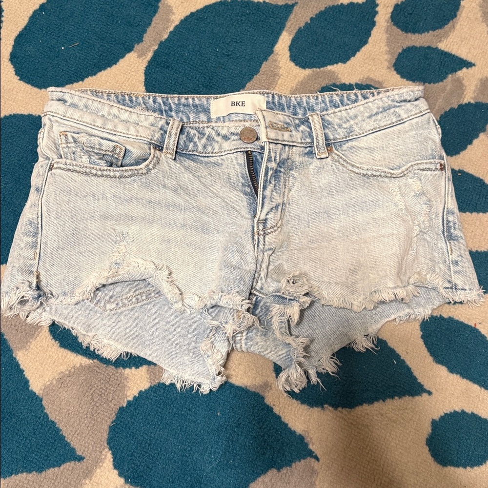 BKE Light Blue Frayed Denim Shorts